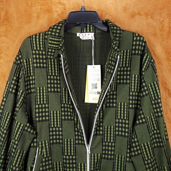 MARNI Mens Sweater Size 48 Green Zip Up Cardigan Sweatshirt Logo Jacquard $1450 - Picture 9 of 16